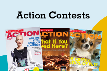 3 Action covers spread out. Text reads: Action Contests